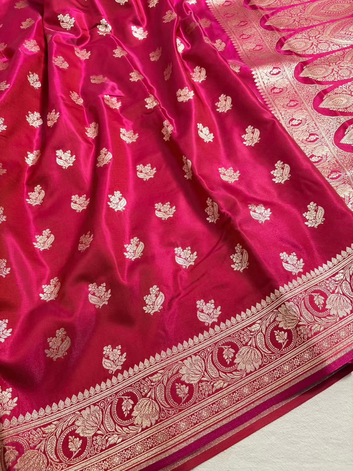 Rani Pink Satin Silk Motif Banarasi Saree