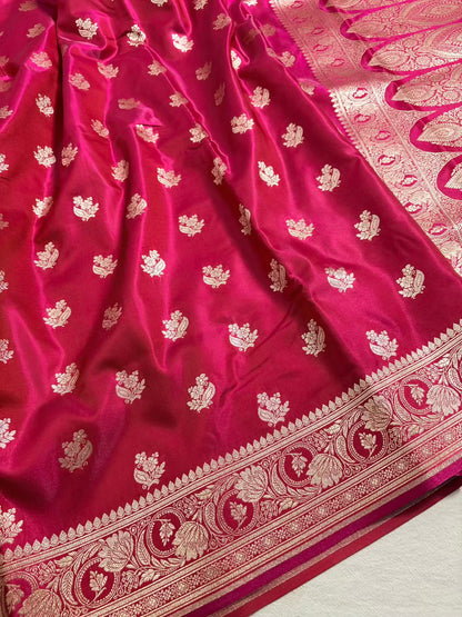 Rani Pink Satin Silk Motif Banarasi Saree