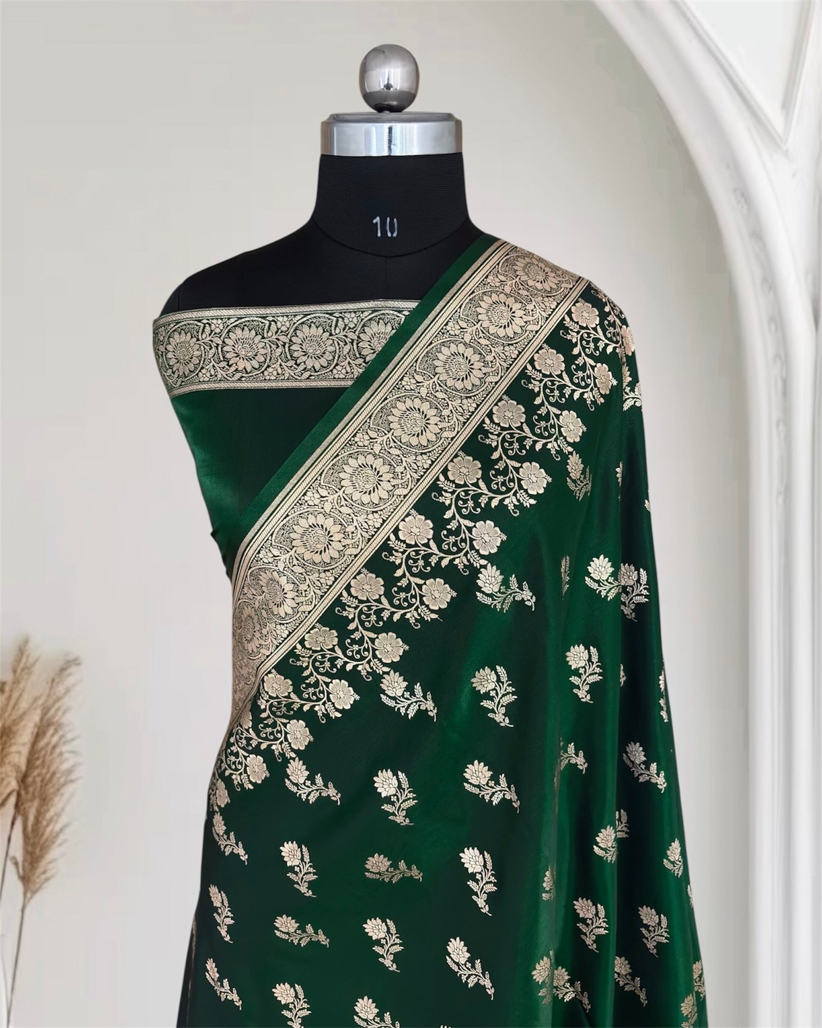 Botel Green Satin Silk Banarasi Fancy Saree