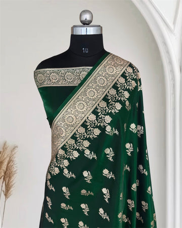Botel Green Satin Silk Banarasi Fancy Saree
