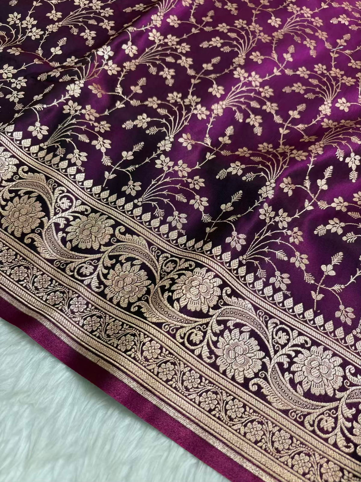 Heavy Jaal Satin Silk Banarasi Saree Wine Shades