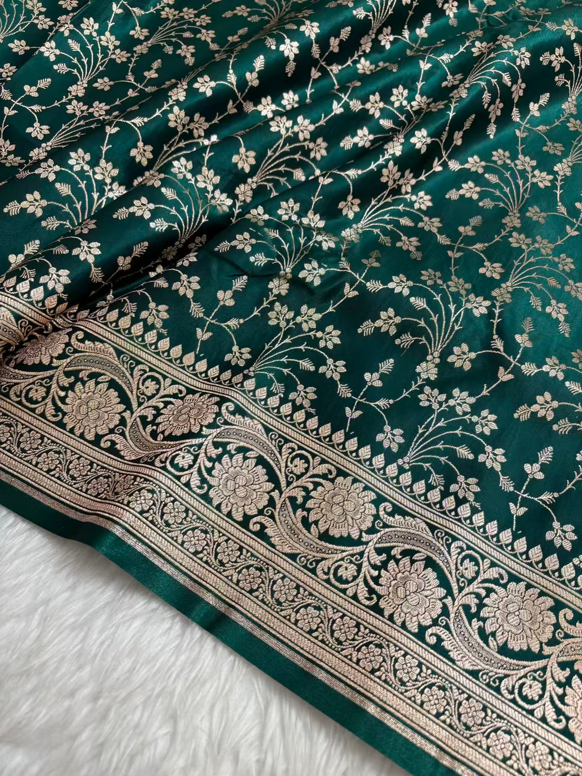 Heavy Jaal Satin Silk Banarasi Saree Teal Green Shades