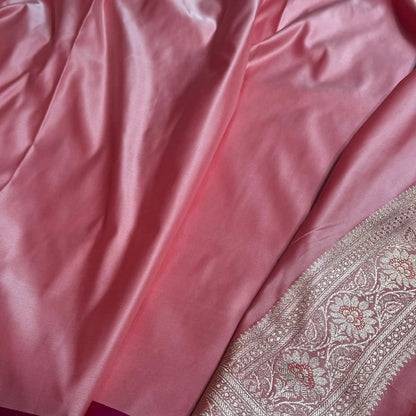 Baby Pink Booti Satin katan Silk Saree