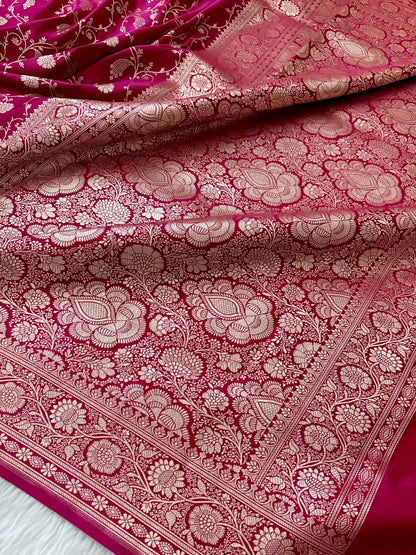 Rani Kataan Satin Silk Banarasi Saree Bridal Jaal