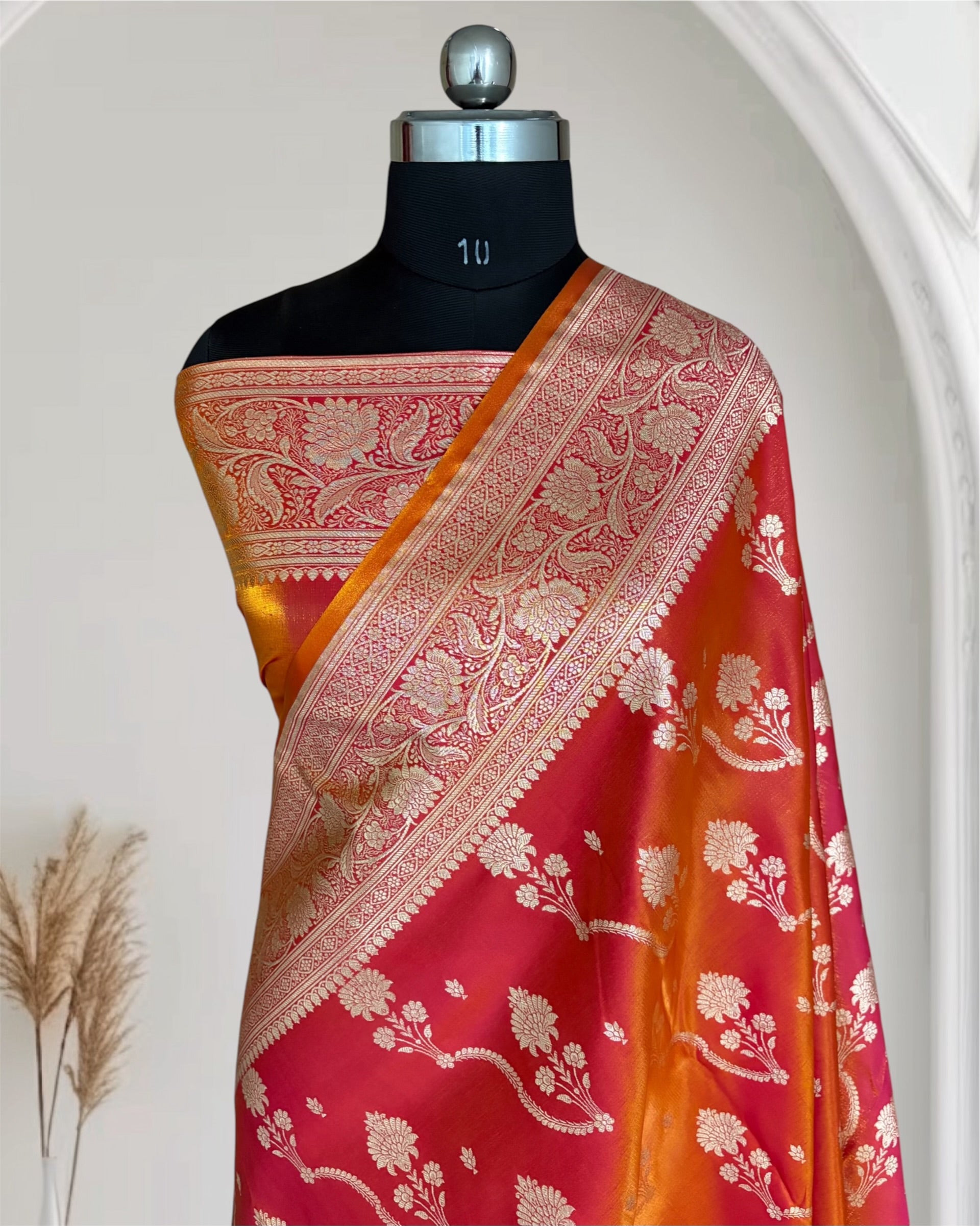 Orange Shaded Fancy Satin Silk Banarasi Saree – Tircha Jaal