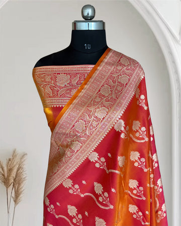 Orange Shaded Fancy Satin Silk Banarasi Saree – Tircha Jaal
