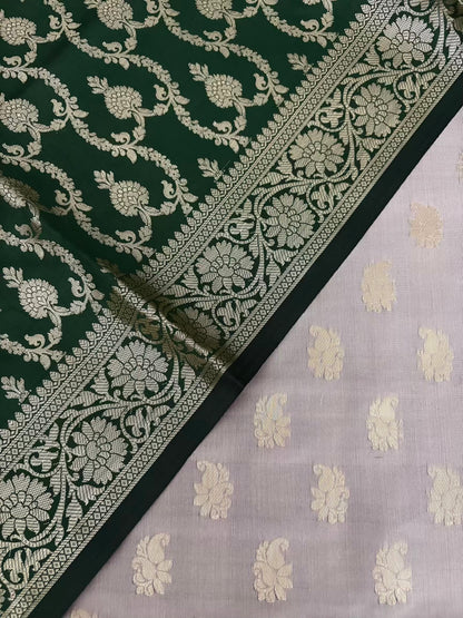 Bottle Green and Grey Satin Silk Banarasi Suit