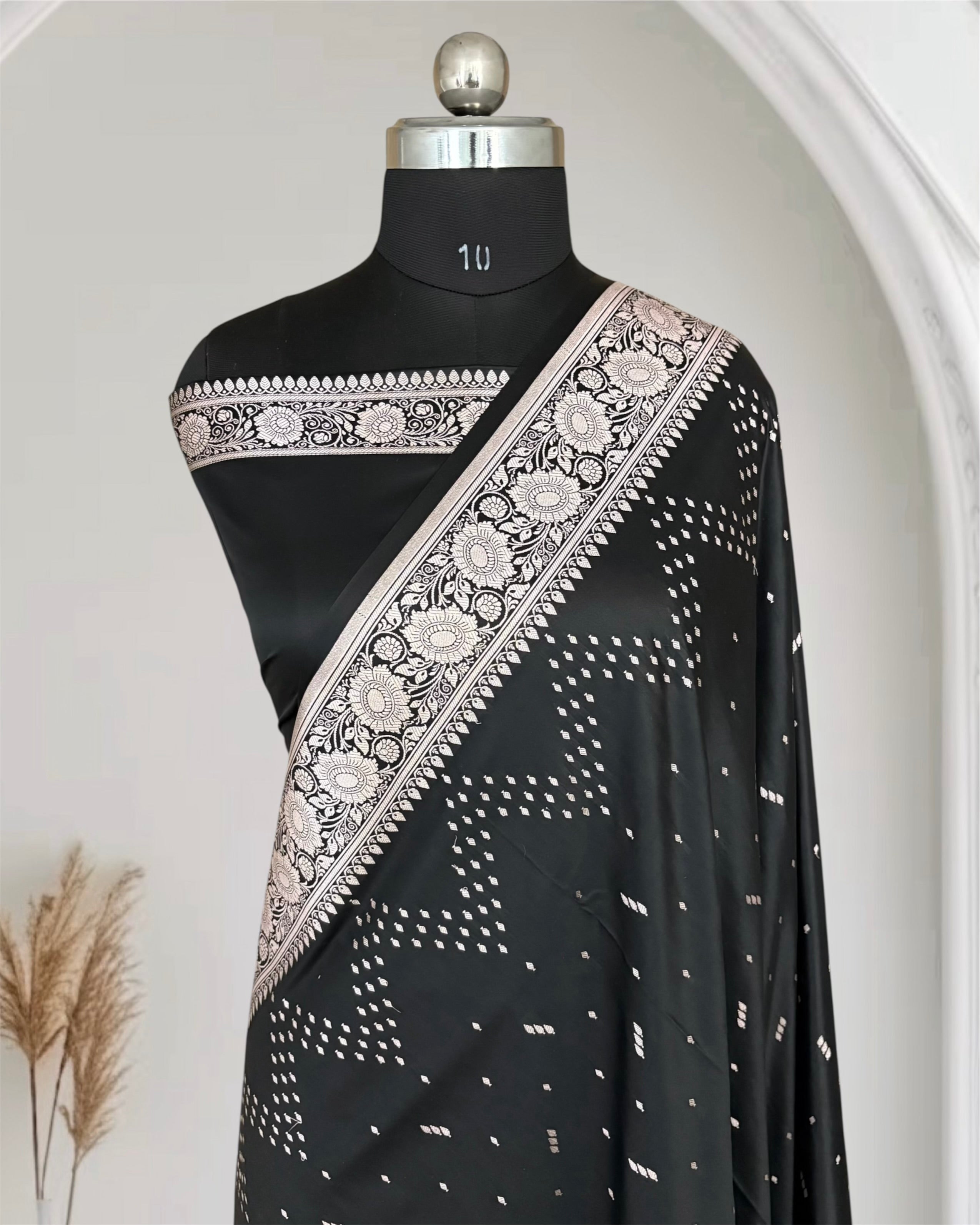 Black Premium Zari Work Fancy Satin Silk Banarasi Saare