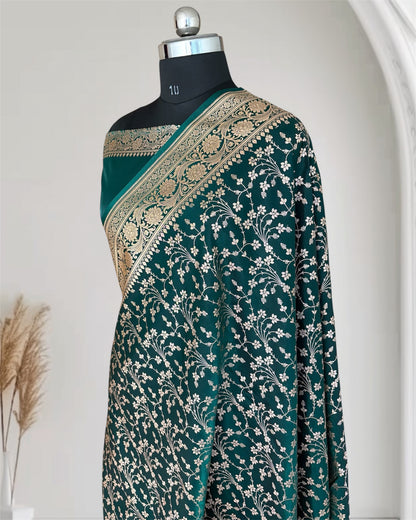 Heavy Jaal Satin Silk Banarasi Saree Teal Green Shades
