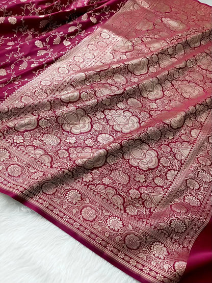 Rani Kataan Satin Silk Banarasi Saree Bridal Jaal