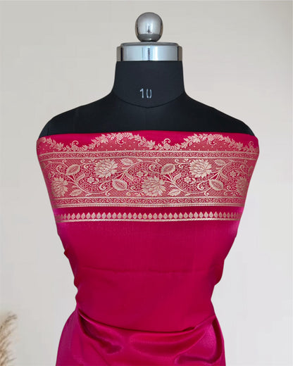 Rani Pink Satin Silk Banarasi Saree Jhaad Motif