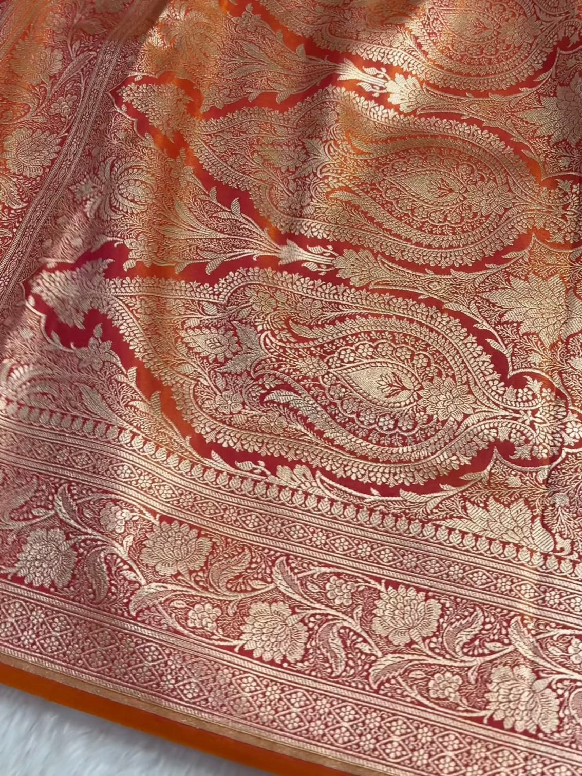 Orange Shaded Fancy Satin Silk Banarasi Saree – Tircha Jaal
