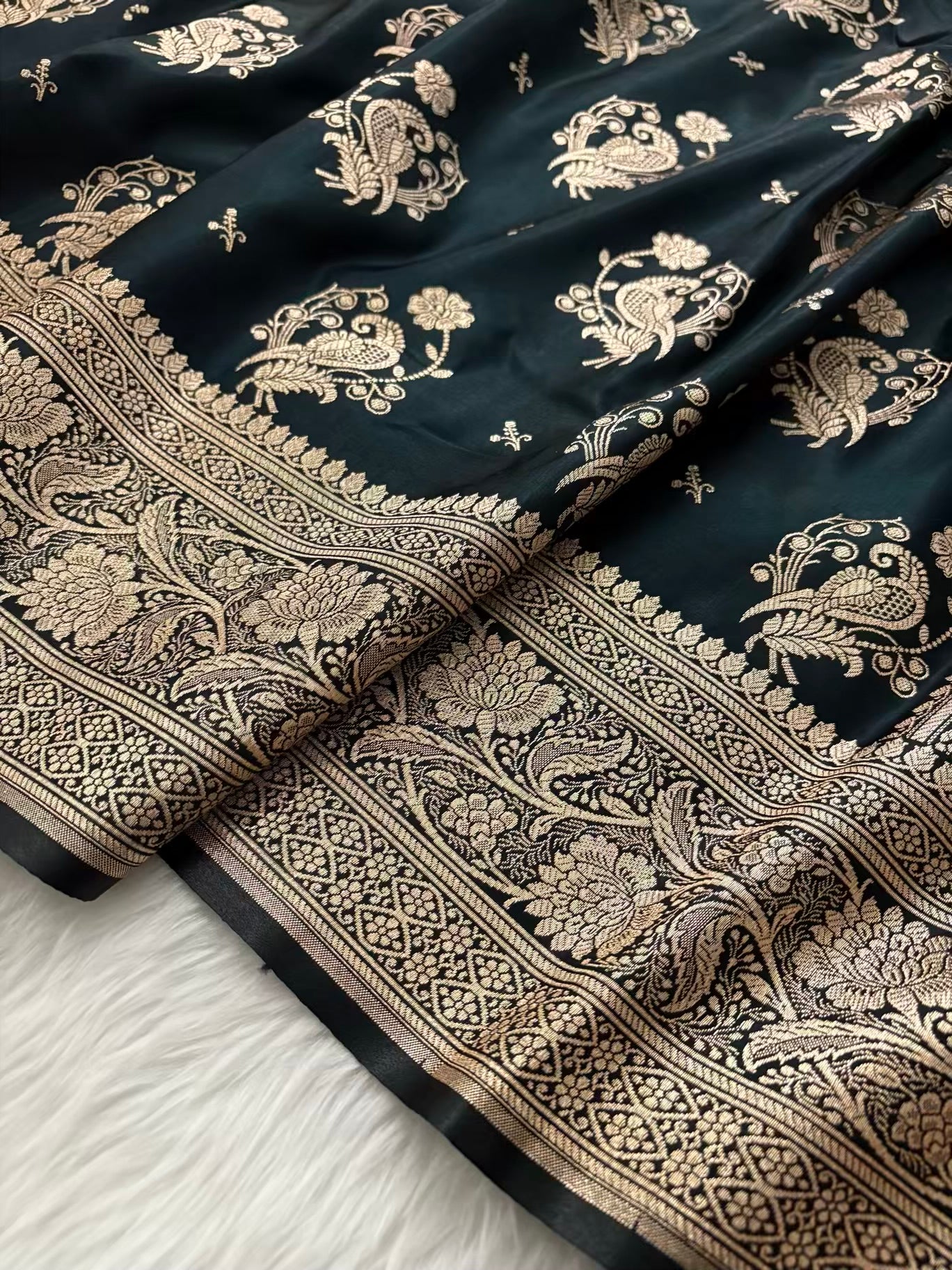 MorPankhi Black Satin Silk Banarasi Saree