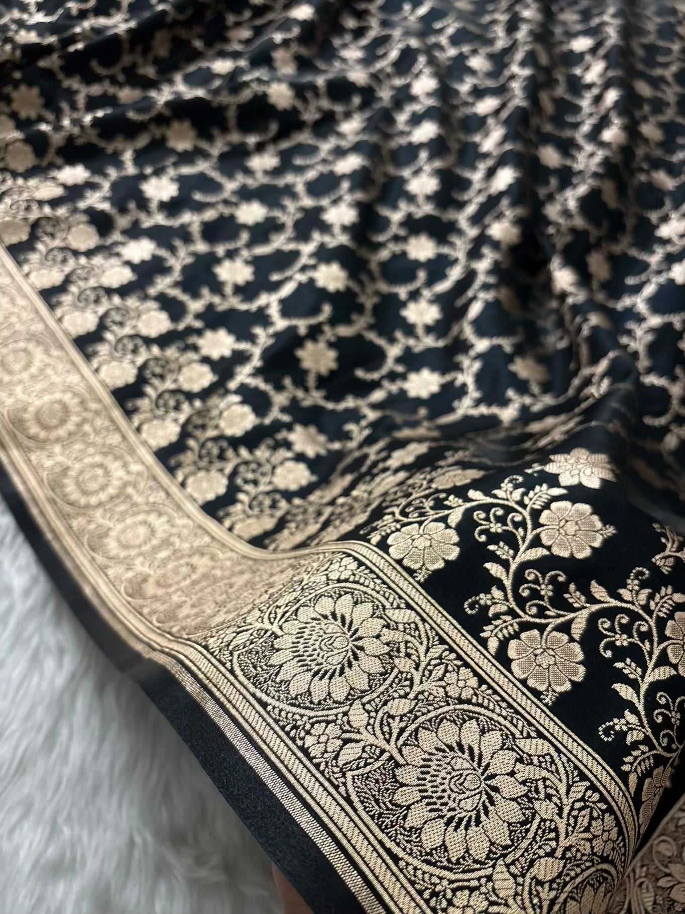 Black Beauty Satin Silk Banarasi Saree Swarna Latika Jaal