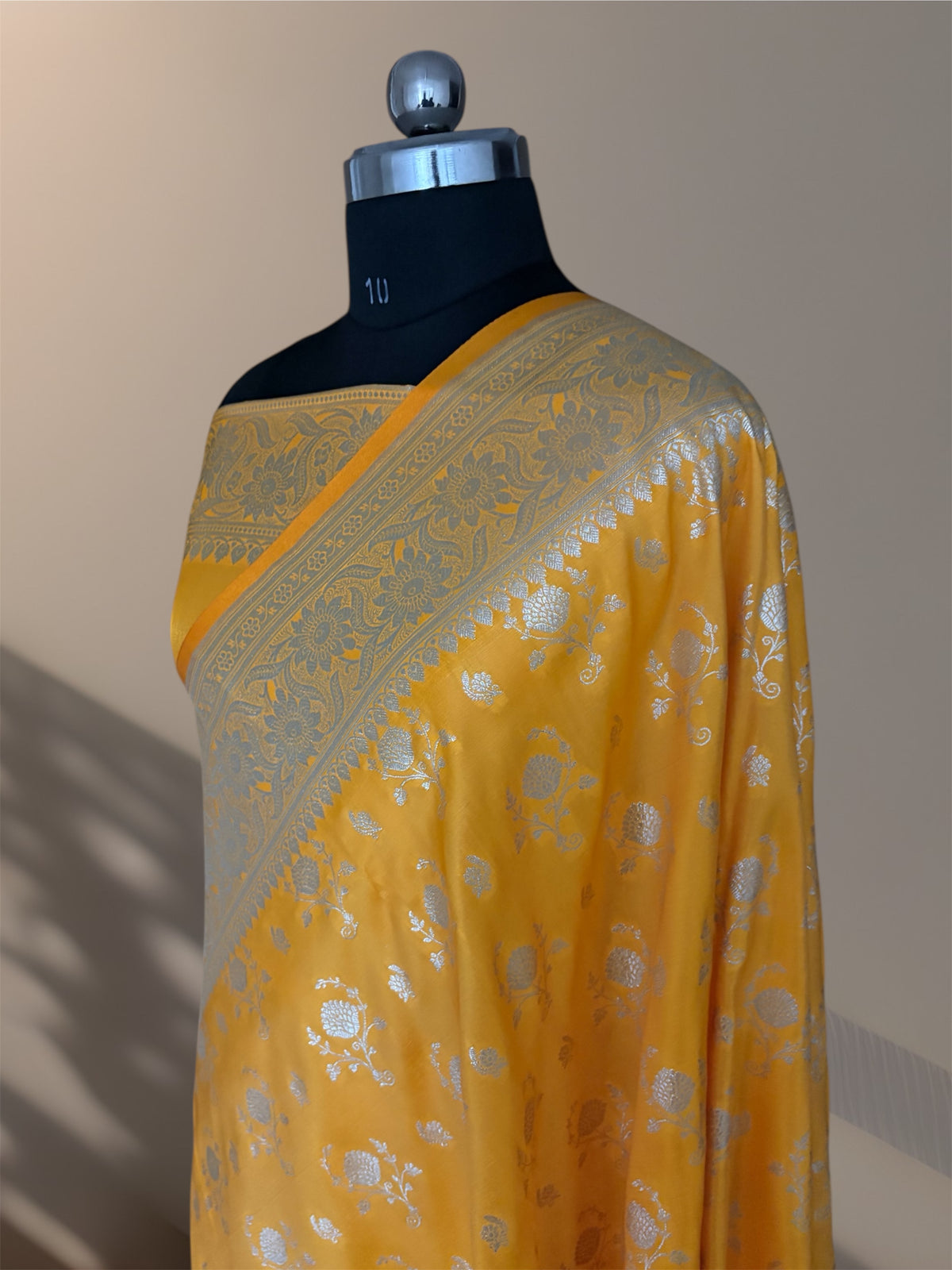 Yellow Floral Buti Satin Silk Banarasi Saree