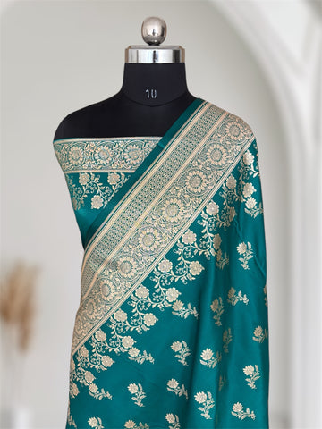 Rama Green Satin Silk Banarasi Saree