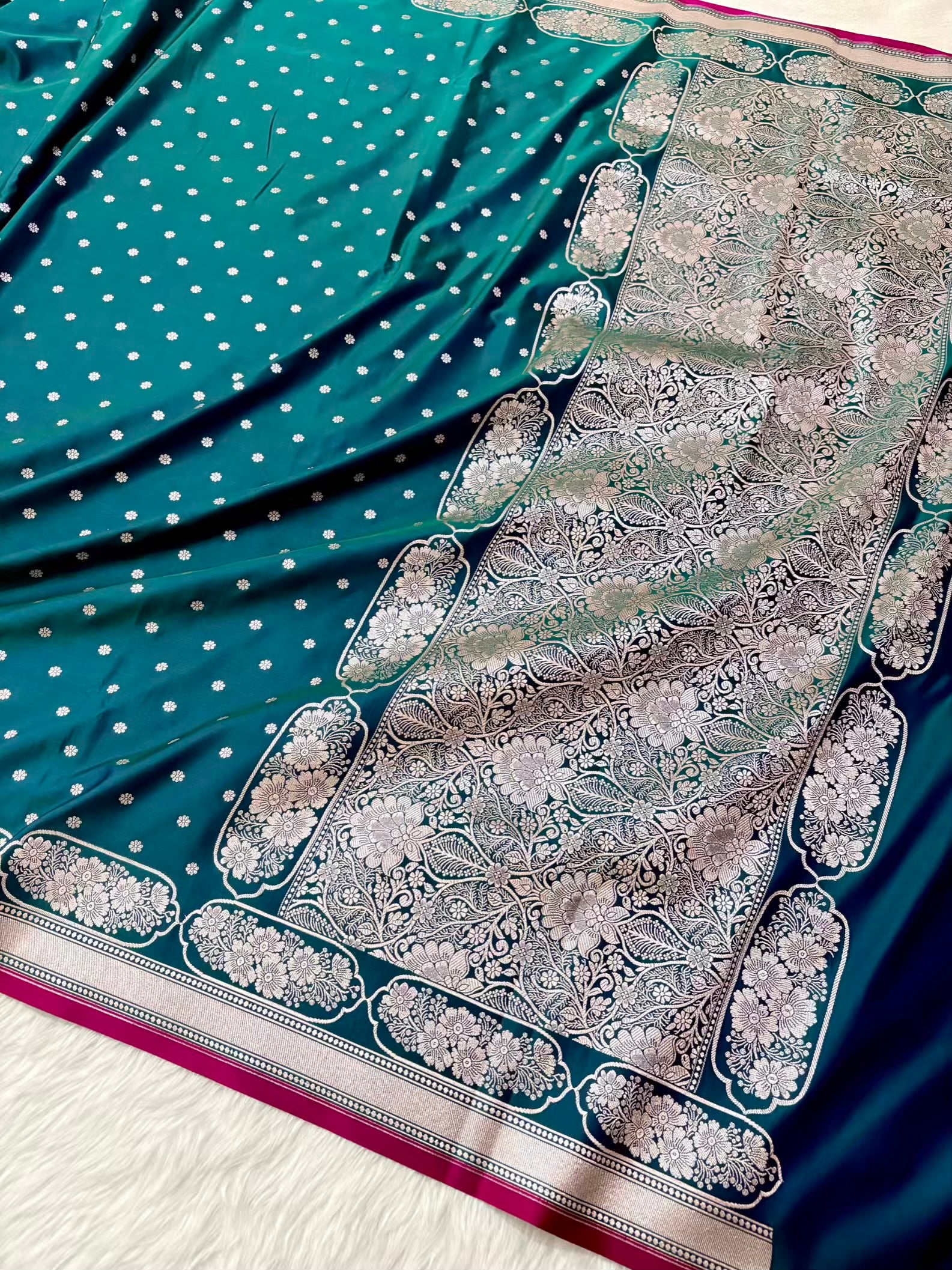 Dhup Cha Soft Kataan Silk Banarasi Saree In Rose Gold Zari