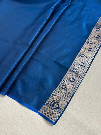 Teal Blue Satin Silk Motif Banarasi Saree