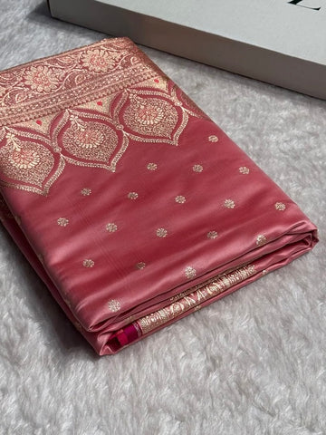 Baby Pink Booti Satin katan Silk Saree