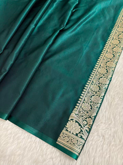 Heavy Jaal Satin Silk Banarasi Saree Teal Green Shades
