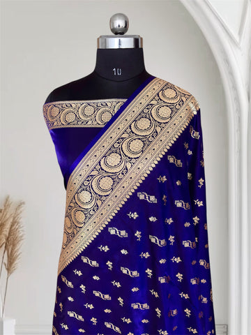 Blue Motifs Satin Silk Banarasi Saree