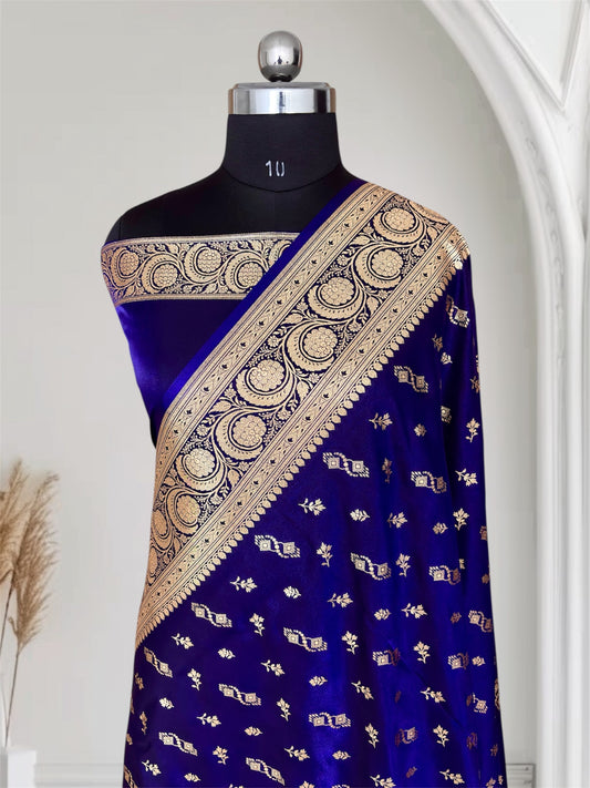 Blue Motifs Satin Silk Banarasi Saree