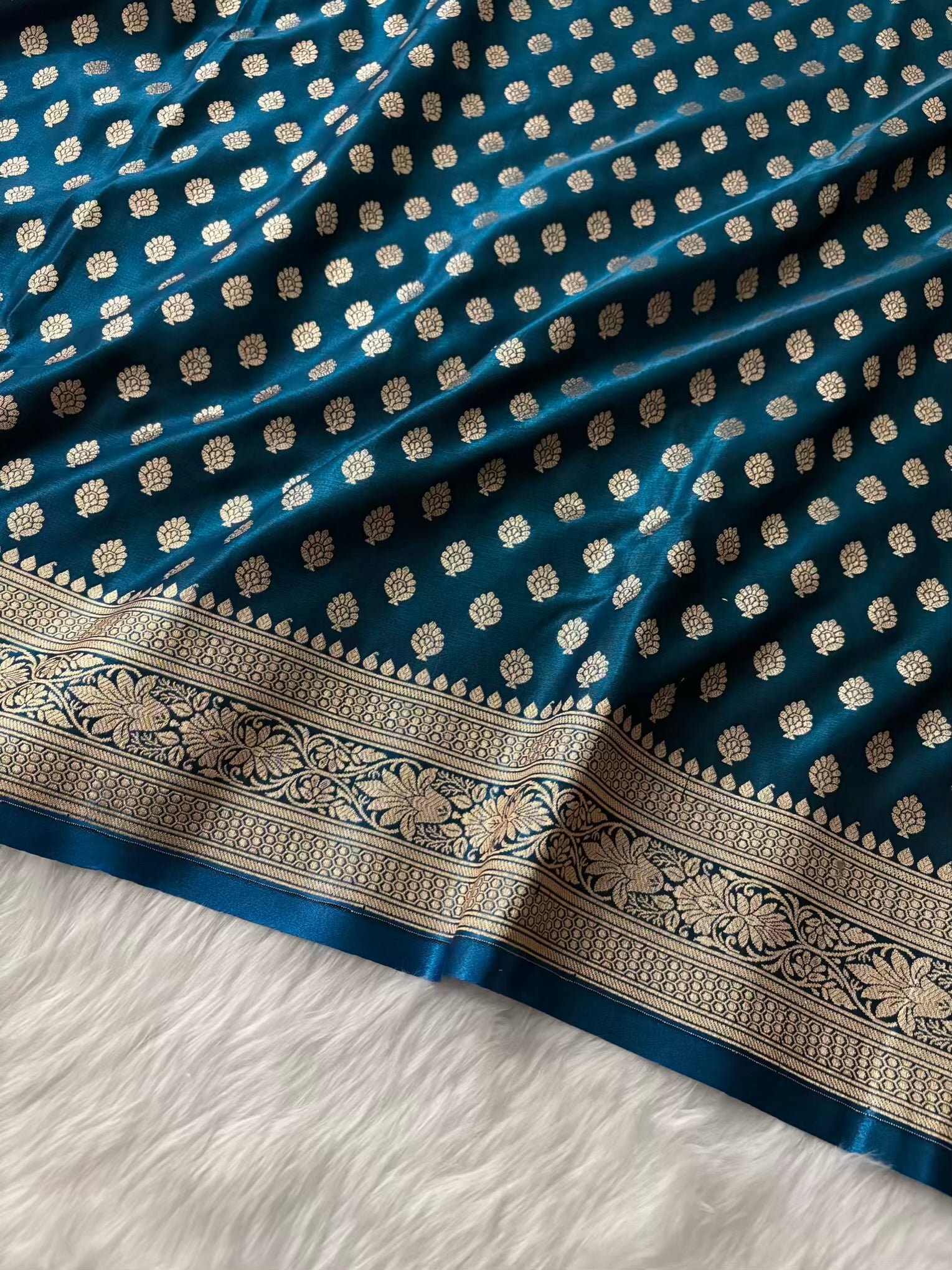 Dark Blue Satin Silk Banarasi Motif Saree