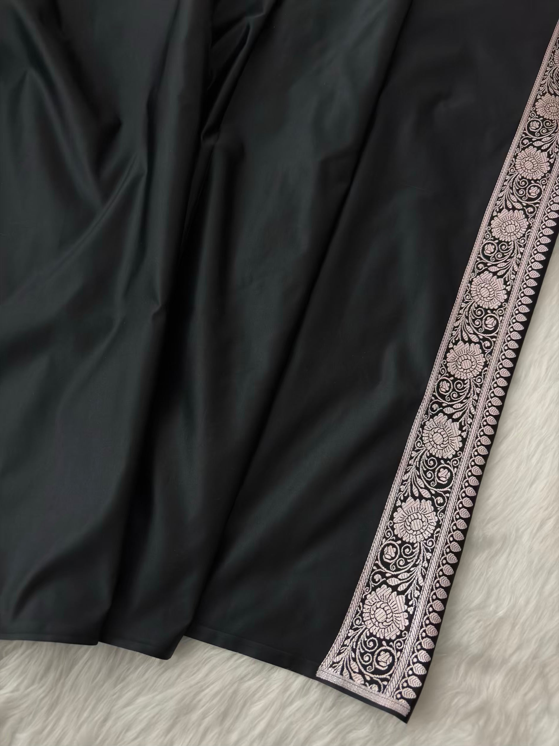 Black Premium Zari Work Fancy Satin Silk Banarasi Saare