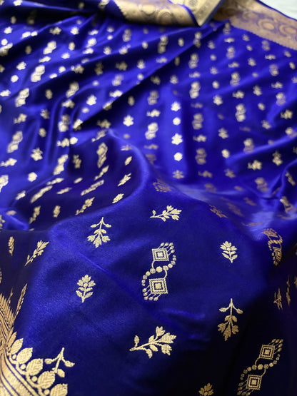 Blue Motifs Satin Silk Banarasi Saree