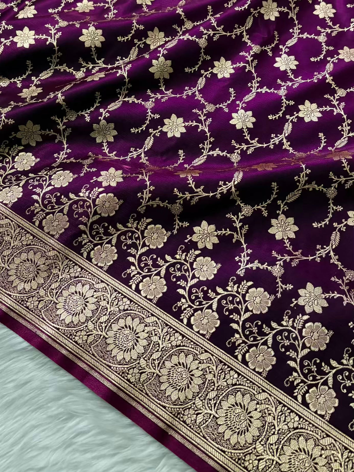 Purple Satin Silk Banarasi Saree Floral Swarna Latika Jaal