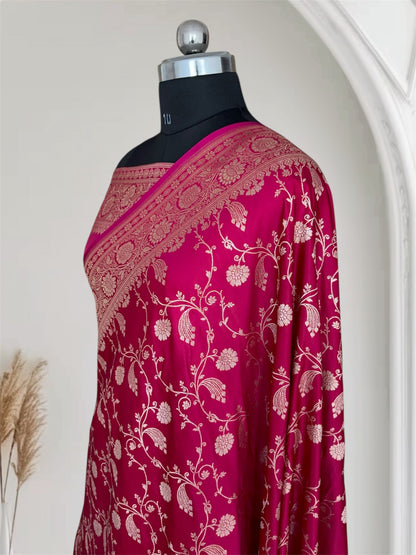 Rani Kataan Satin Silk Banarasi Saree Bridal Jaal