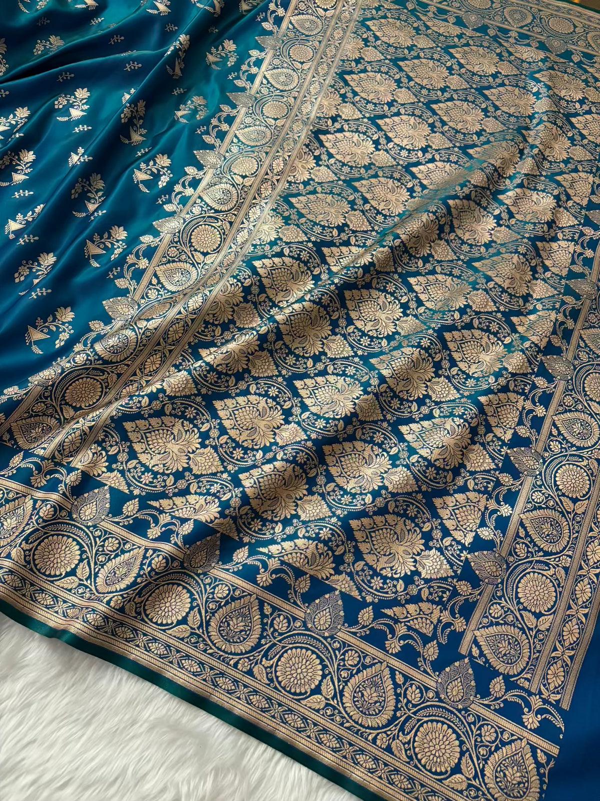 Peacock Shaded Fancy Motif Satin Silk Banarasi Saree