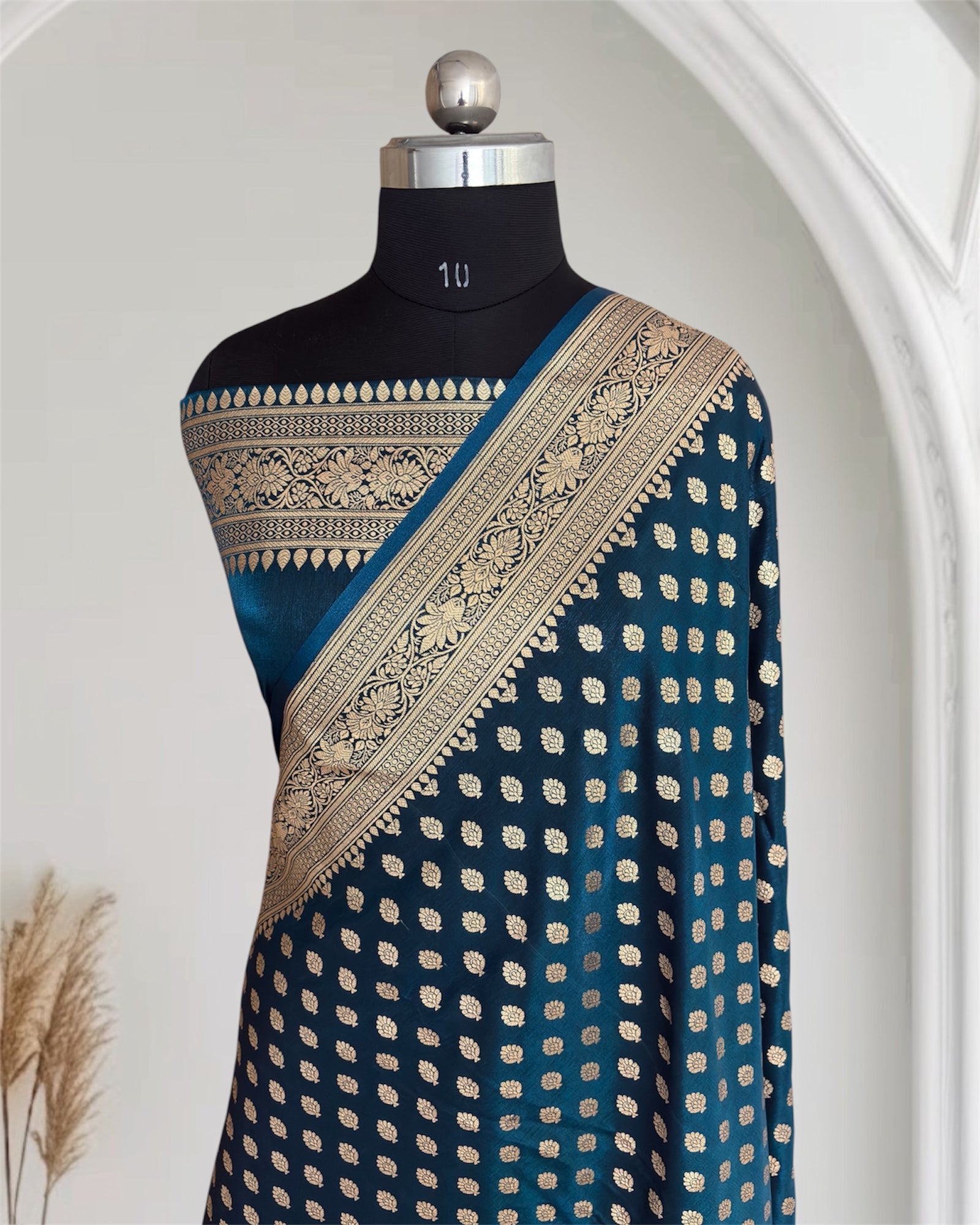 Dark Blue Satin Silk Banarasi Motif Saree