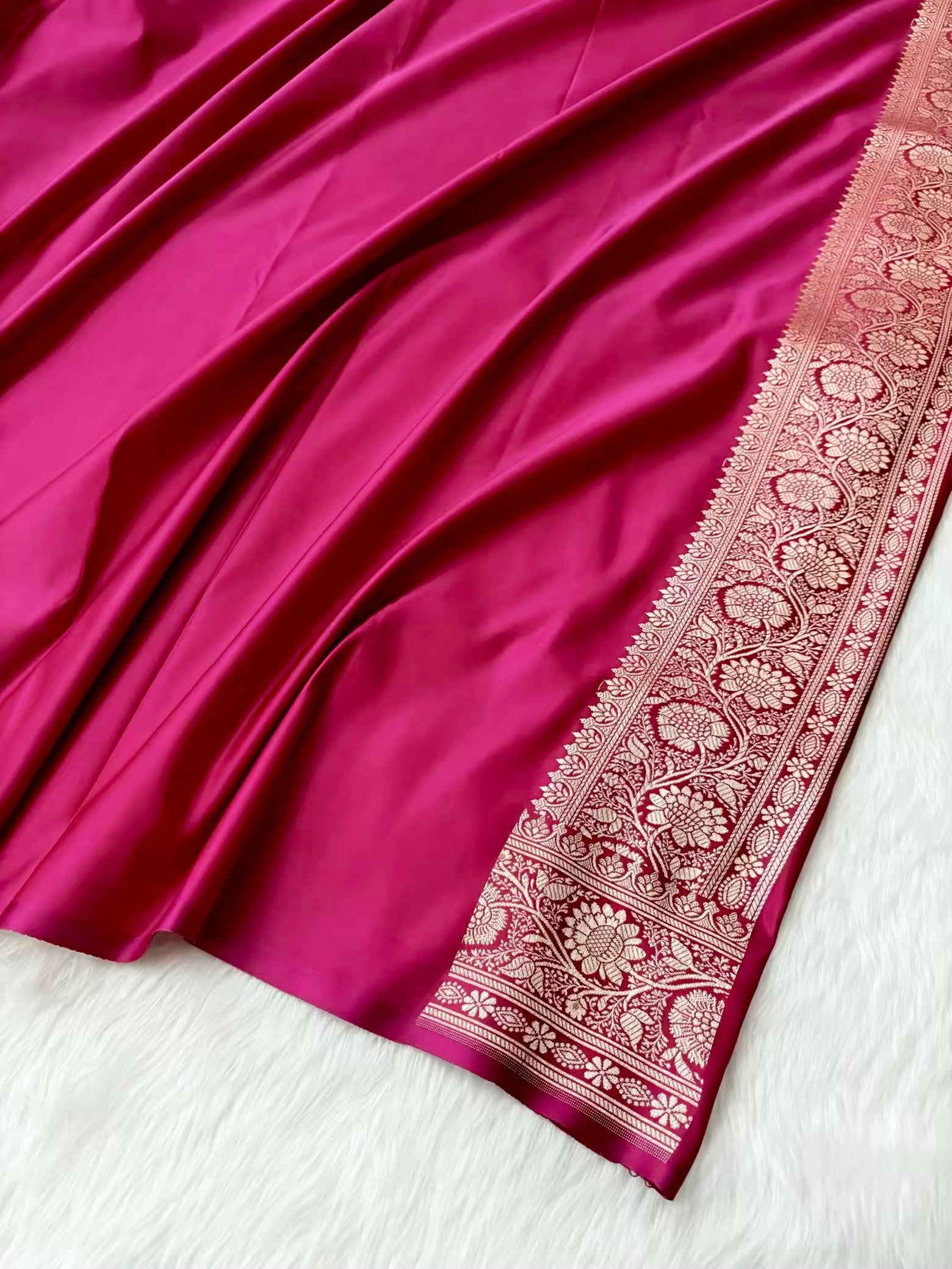 Rani Kataan Satin Silk Banarasi Saree Bridal Jaal