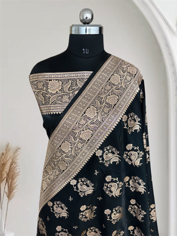 MorPankhi Black Satin Silk Banarasi Saree