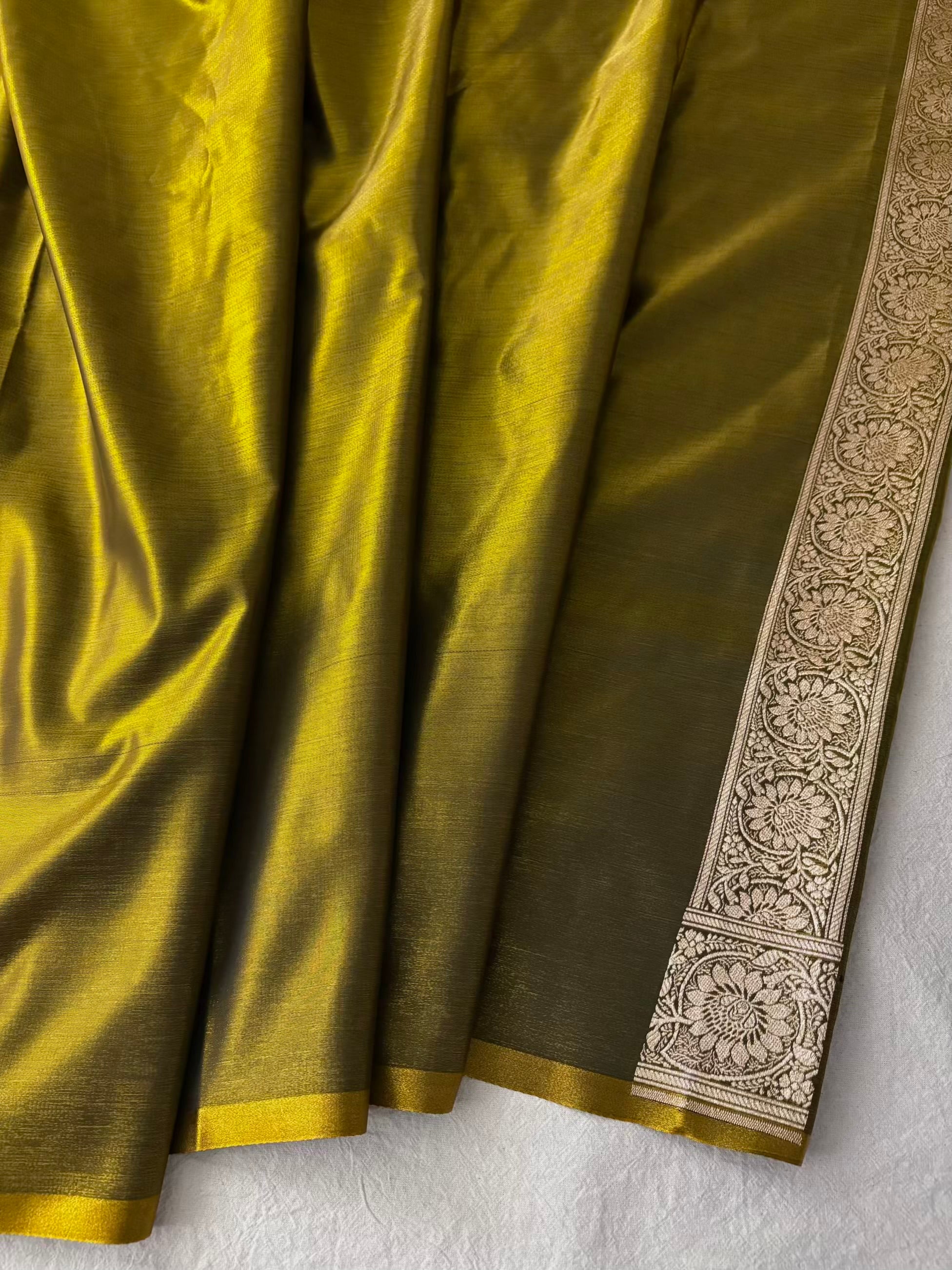 Mehdi Green Satin Silk Banarasi Fancy Saree