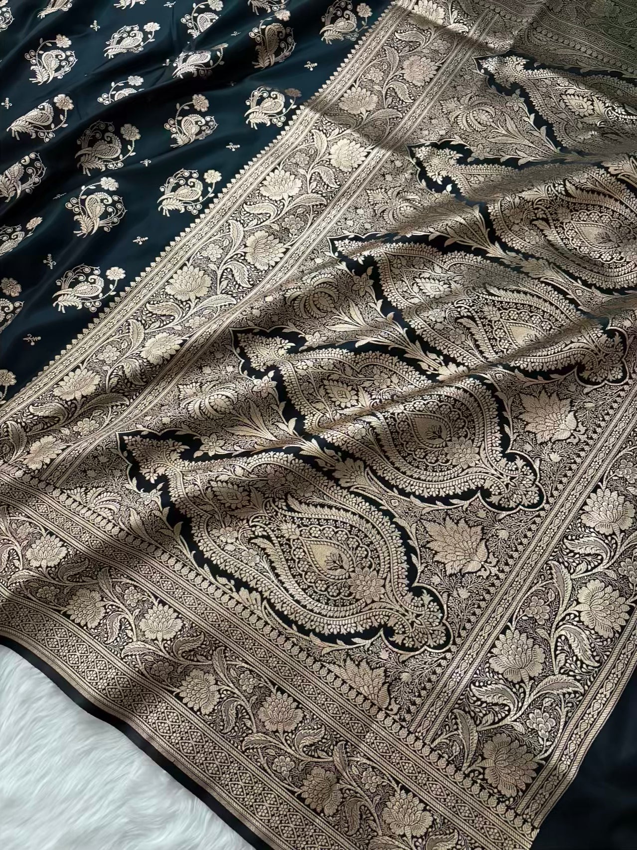 MorPankhi Black Satin Silk Banarasi Saree