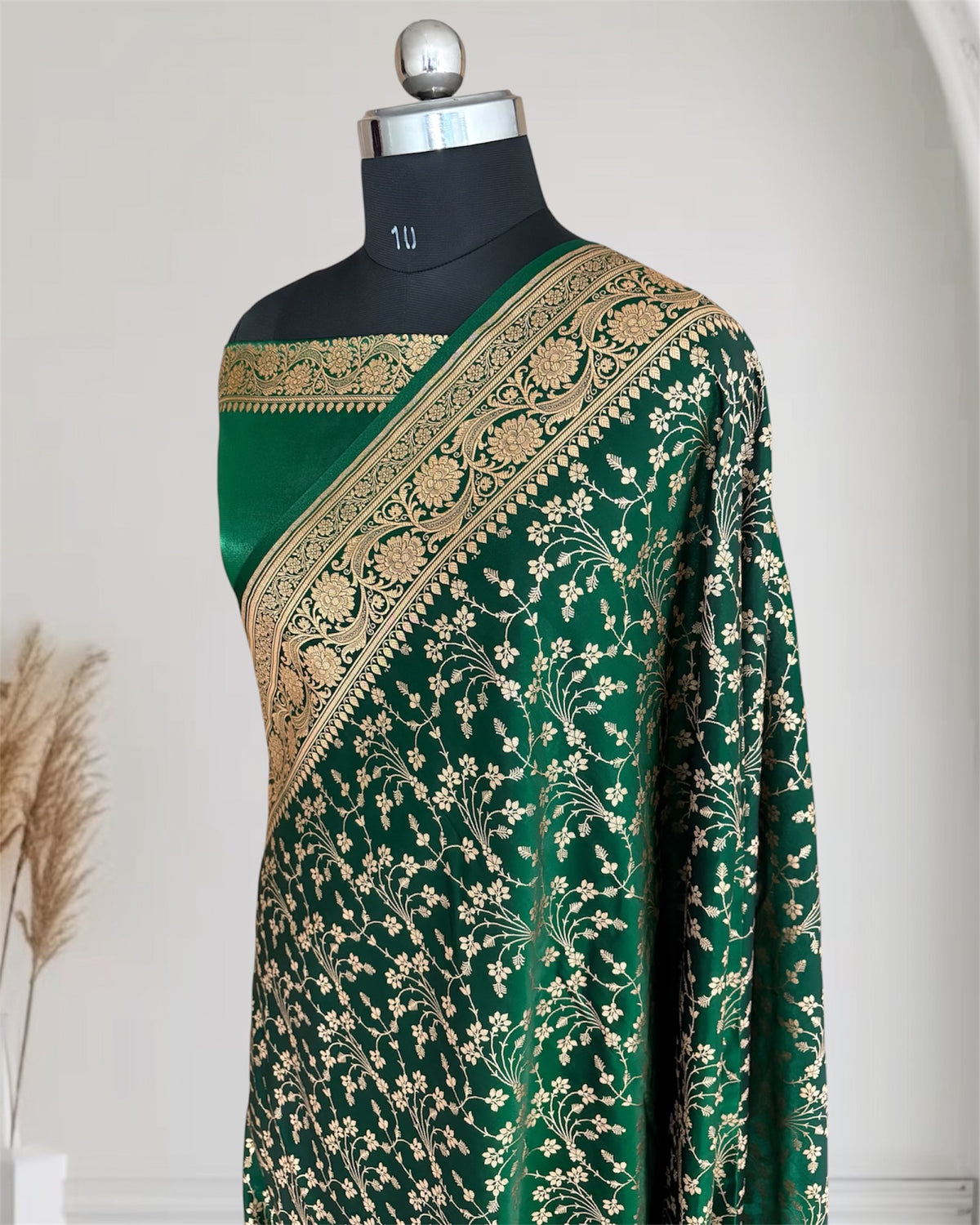 Heavy Jaal Satin Silk Banarasi Saree Botel Green Shades