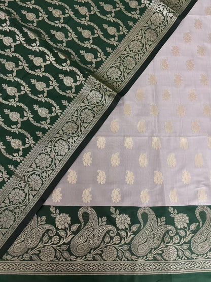 Bottle Green and Grey Satin Silk Banarasi Suit