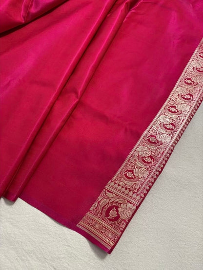 Rani Pink Satin Silk Motif Banarasi Saree