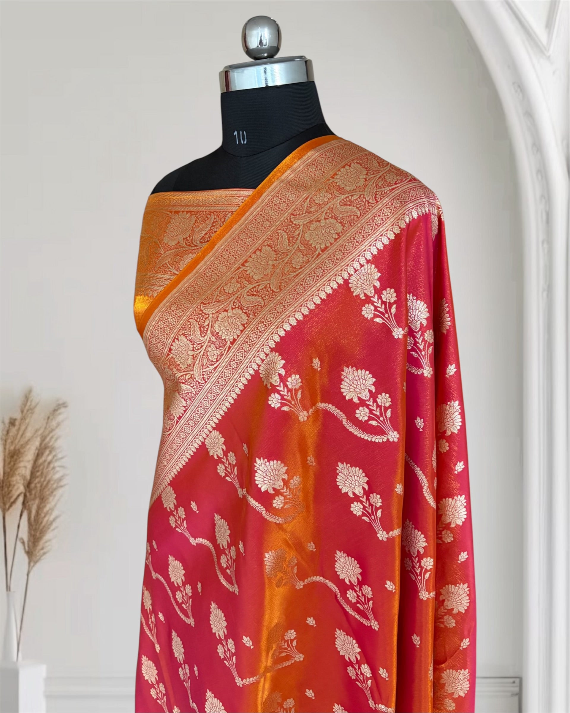 Orange Shaded Fancy Satin Silk Banarasi Saree – Tircha Jaal