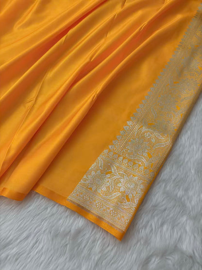 Yellow Floral Buti Satin Silk Banarasi Saree