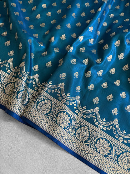 Firozi Satin Silk Banarasi Saree