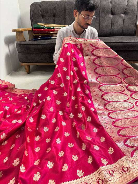Rani Pink Satin Silk Motif Banarasi Saree