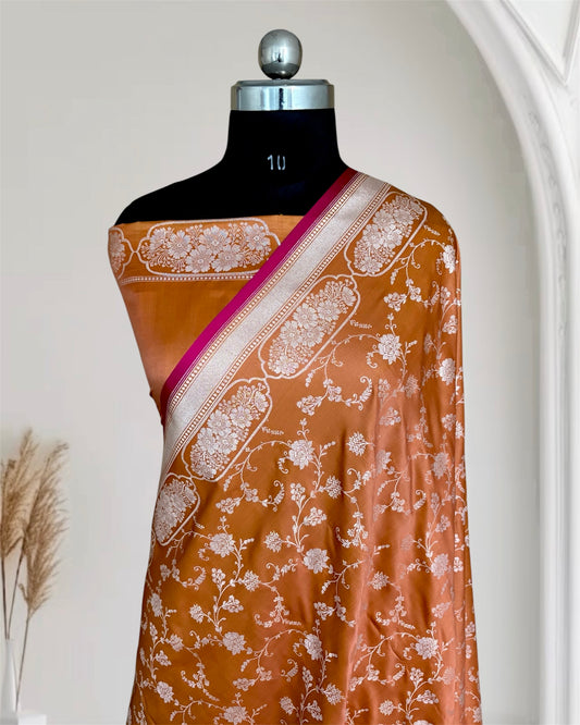 Tusser Soft Kataan Silk Banarasi Saree In Jaal Weaving
