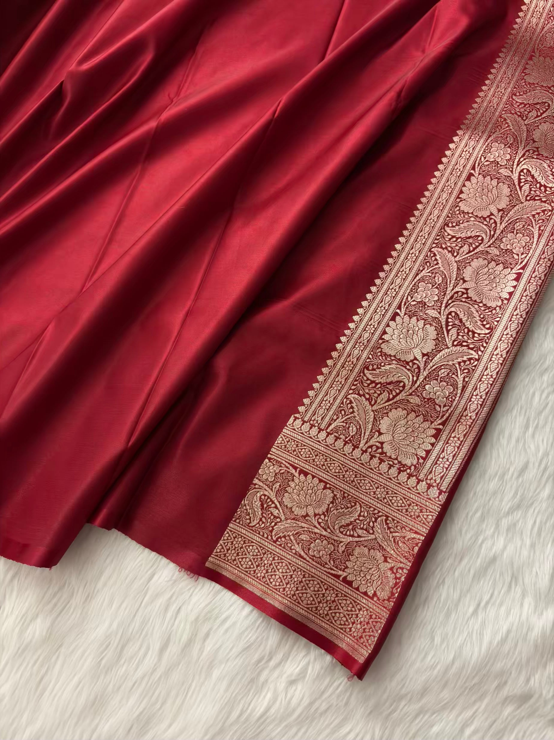 MorPankhi Maroon Satin Silk Banarasi Saree