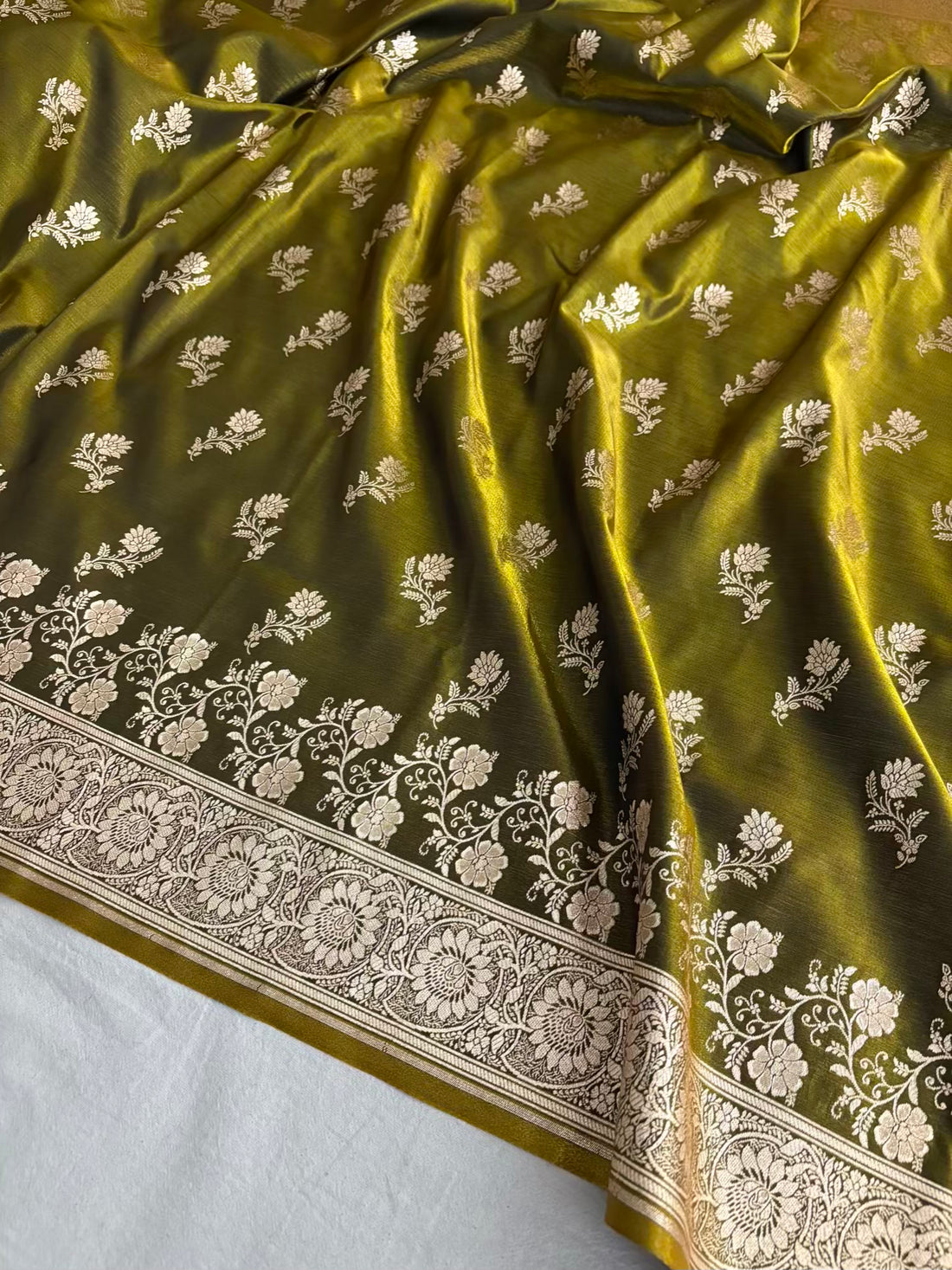 Mehdi Green Satin Silk Banarasi Fancy Saree