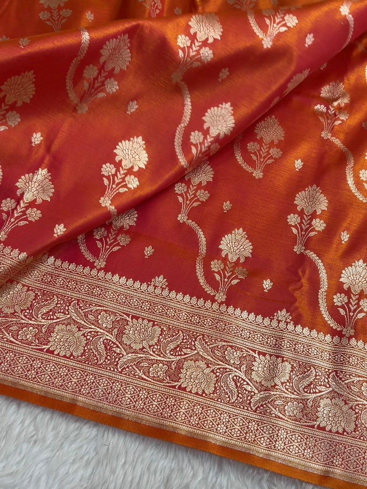 Orange Shaded Fancy Satin Silk Banarasi Saree – Tircha Jaal