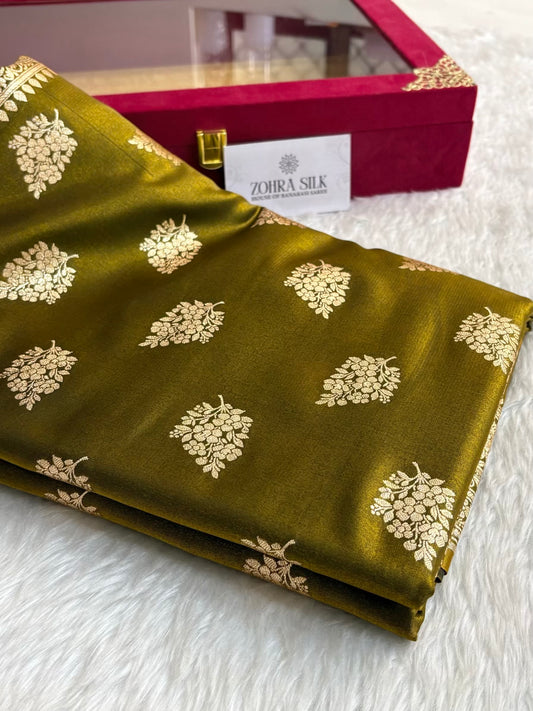 Mehdi Green Shaded New Motif Satin Silk Banarasi Saree