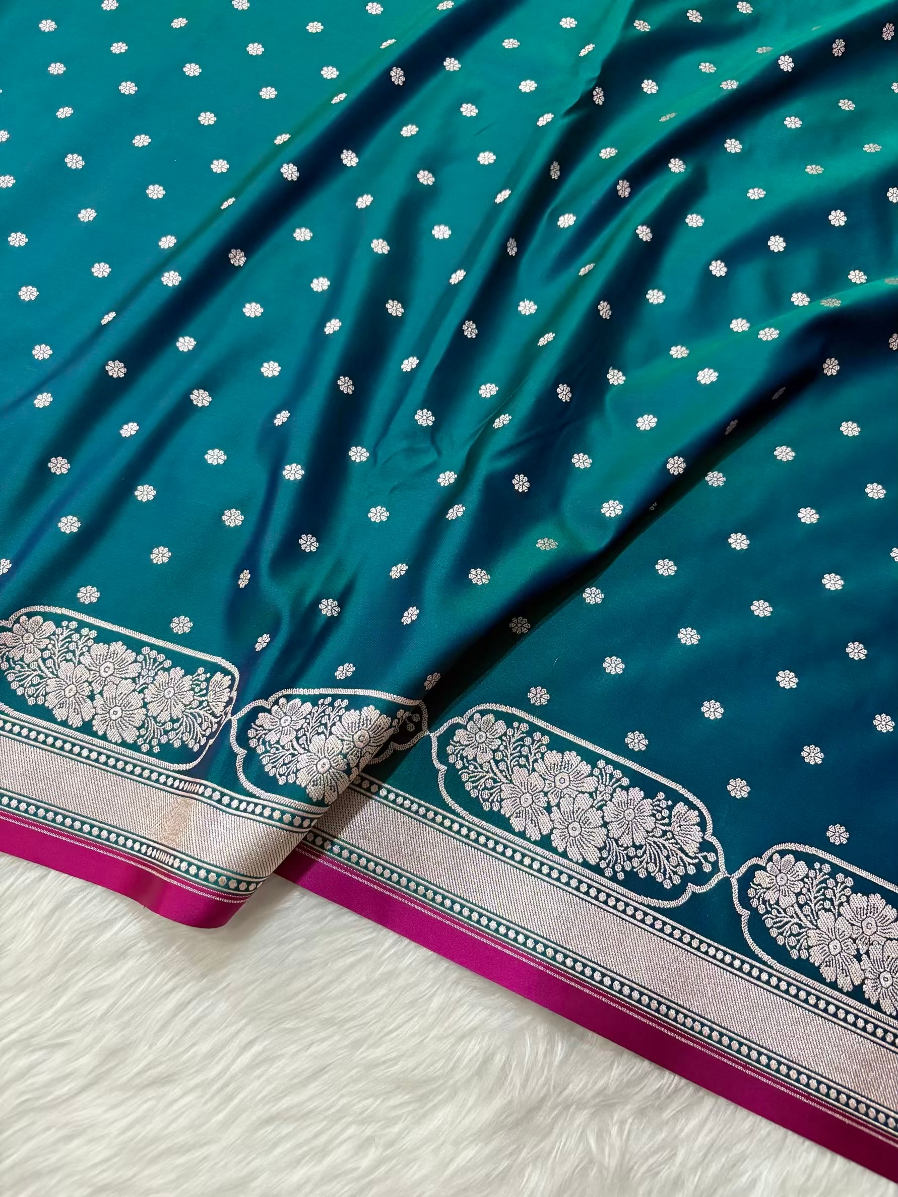 Dhup Cha Soft Kataan Silk Banarasi Saree In Rose Gold Zari